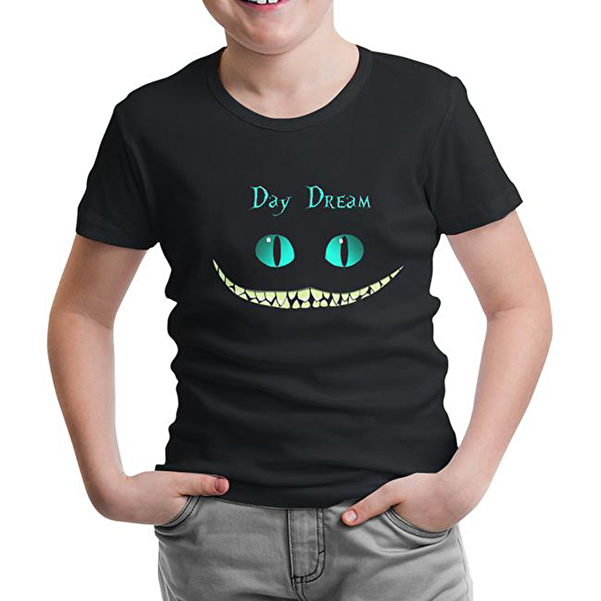 Alice in Wonderland - Cat Siyah Çocuk Tshirt