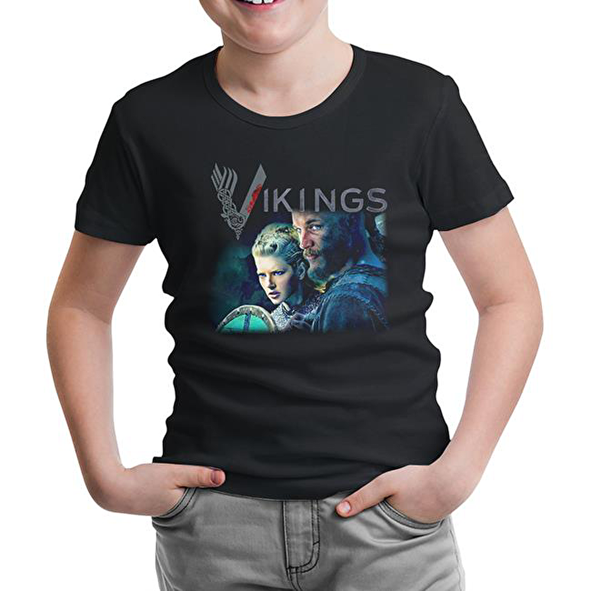 Vikings - Ragnar & Lagertha Siyah Çocuk Tshirt