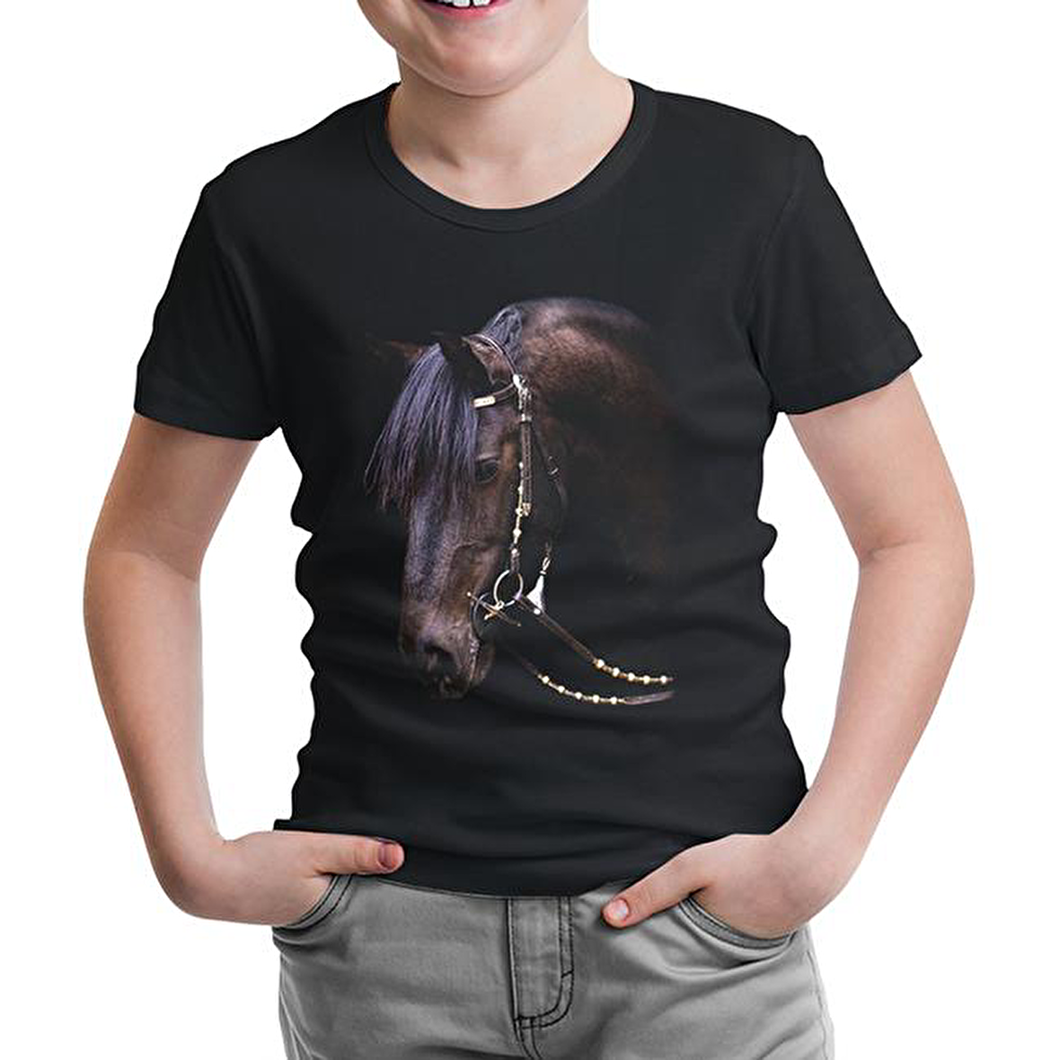 At 2 Siyah Çocuk Tshirt