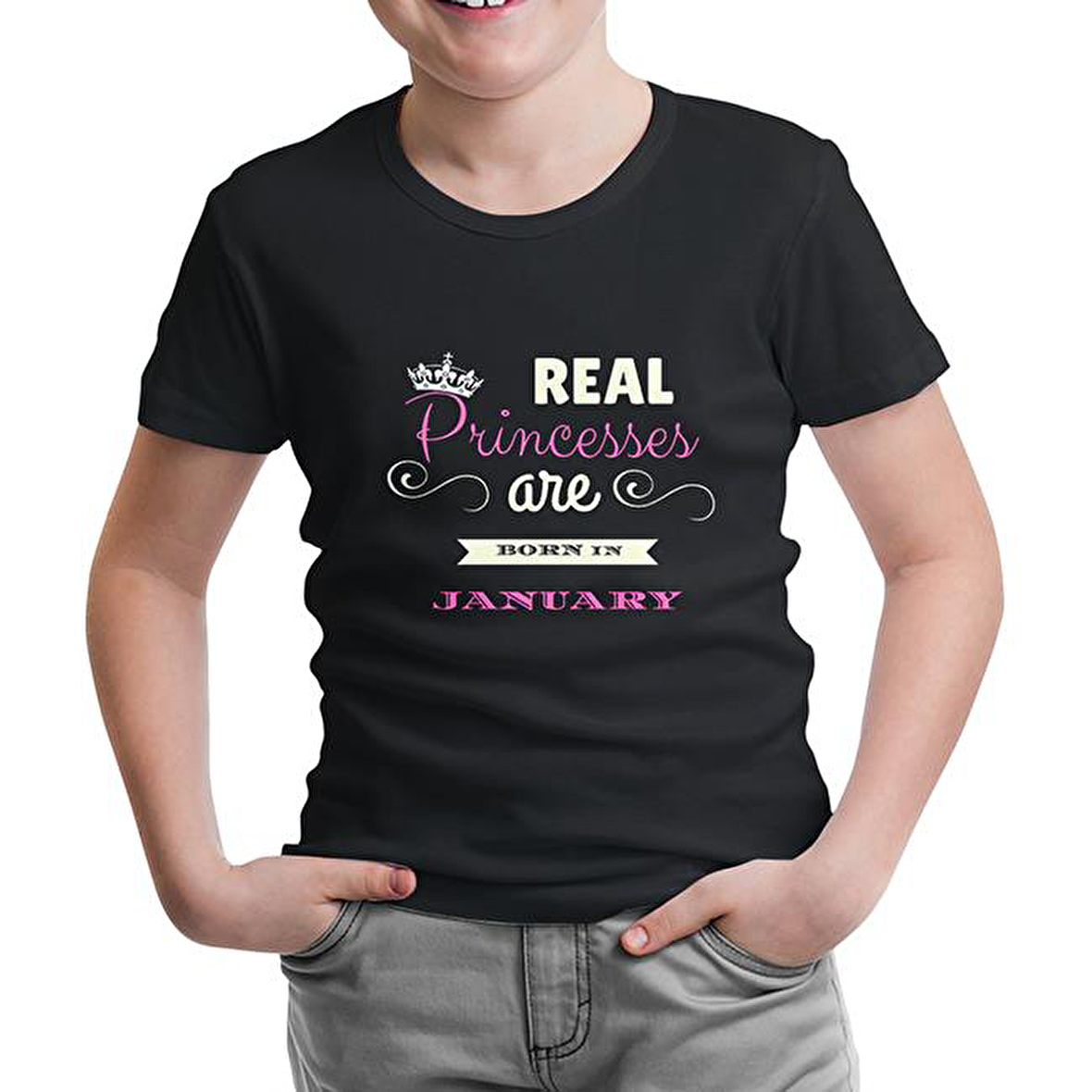 Real Princesses are born in January Siyah Çocuk Tshirt