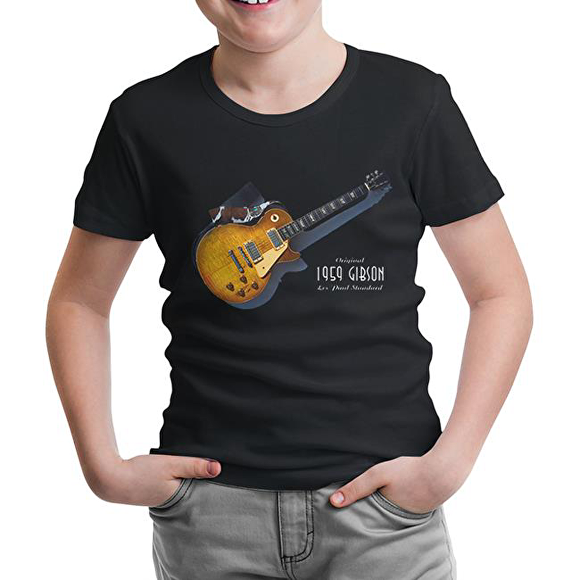 Gitar - Gibson - 1959 Siyah Çocuk Tshirt