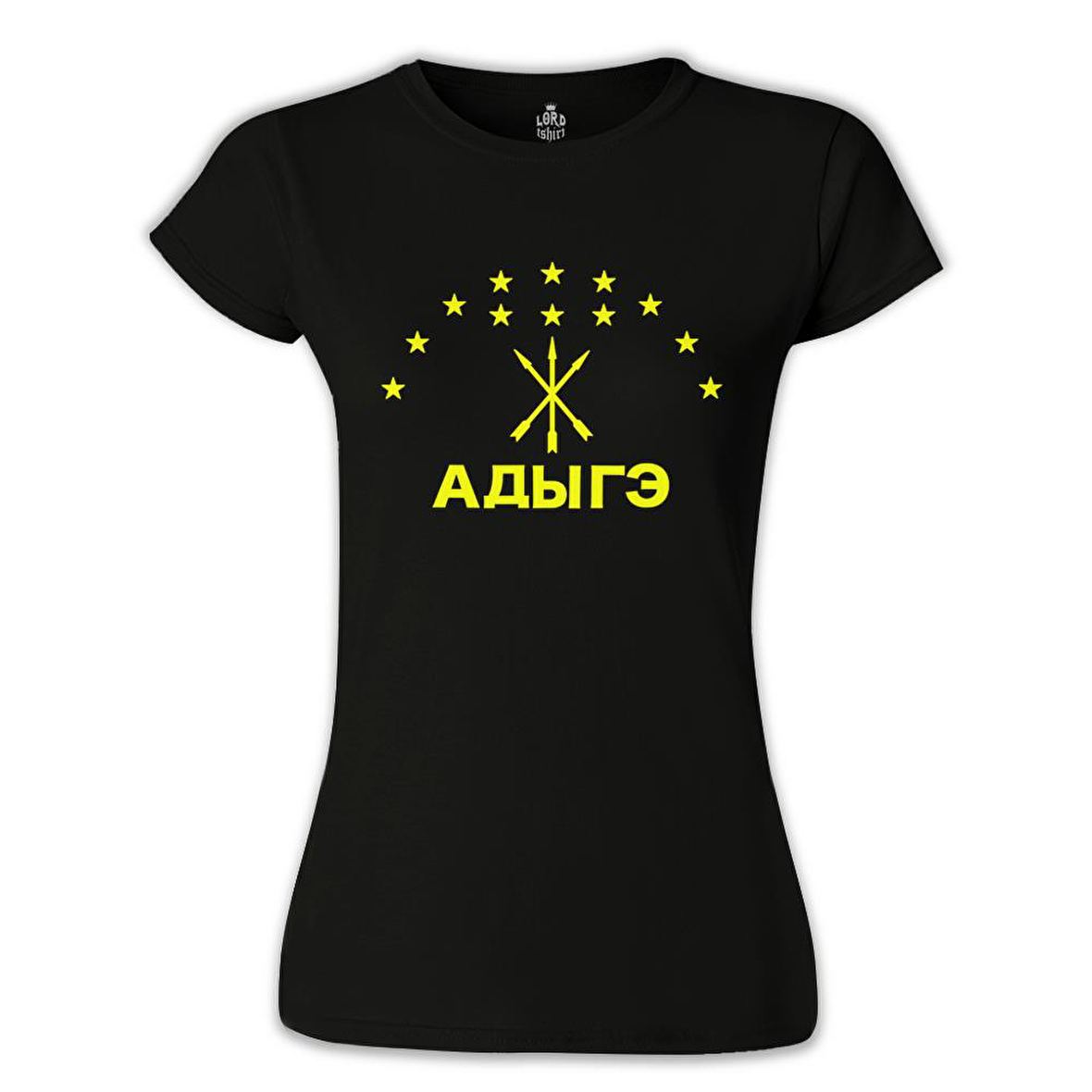 Adige Bayrağı- Kafkasya Çerkes Siyah Bayan Tshirt