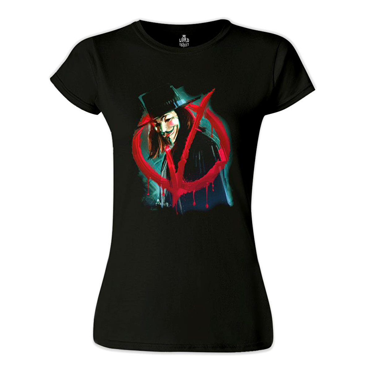 V for Vendetta - Give him a Mask Siyah Bayan Tshirt