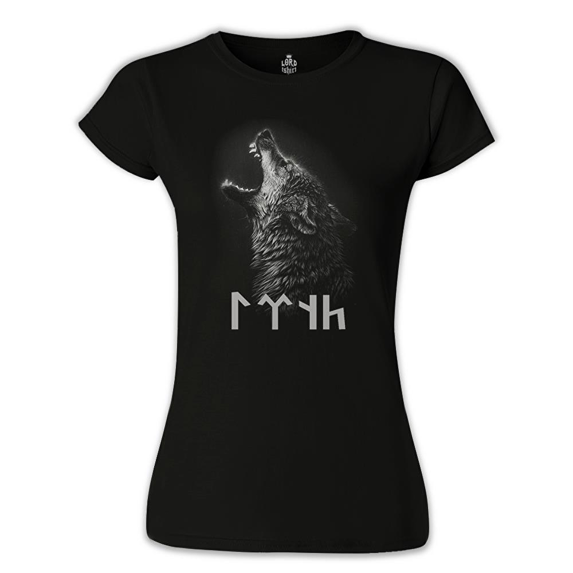 Göktürk Kurt Siyah Kadın Tshirt