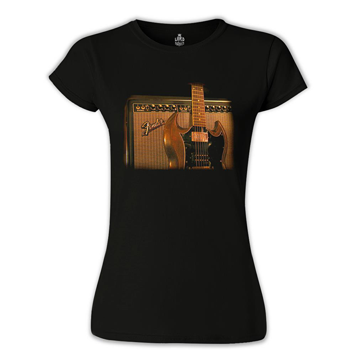 Gitar - Fender 2 Siyah Kadın Tshirt