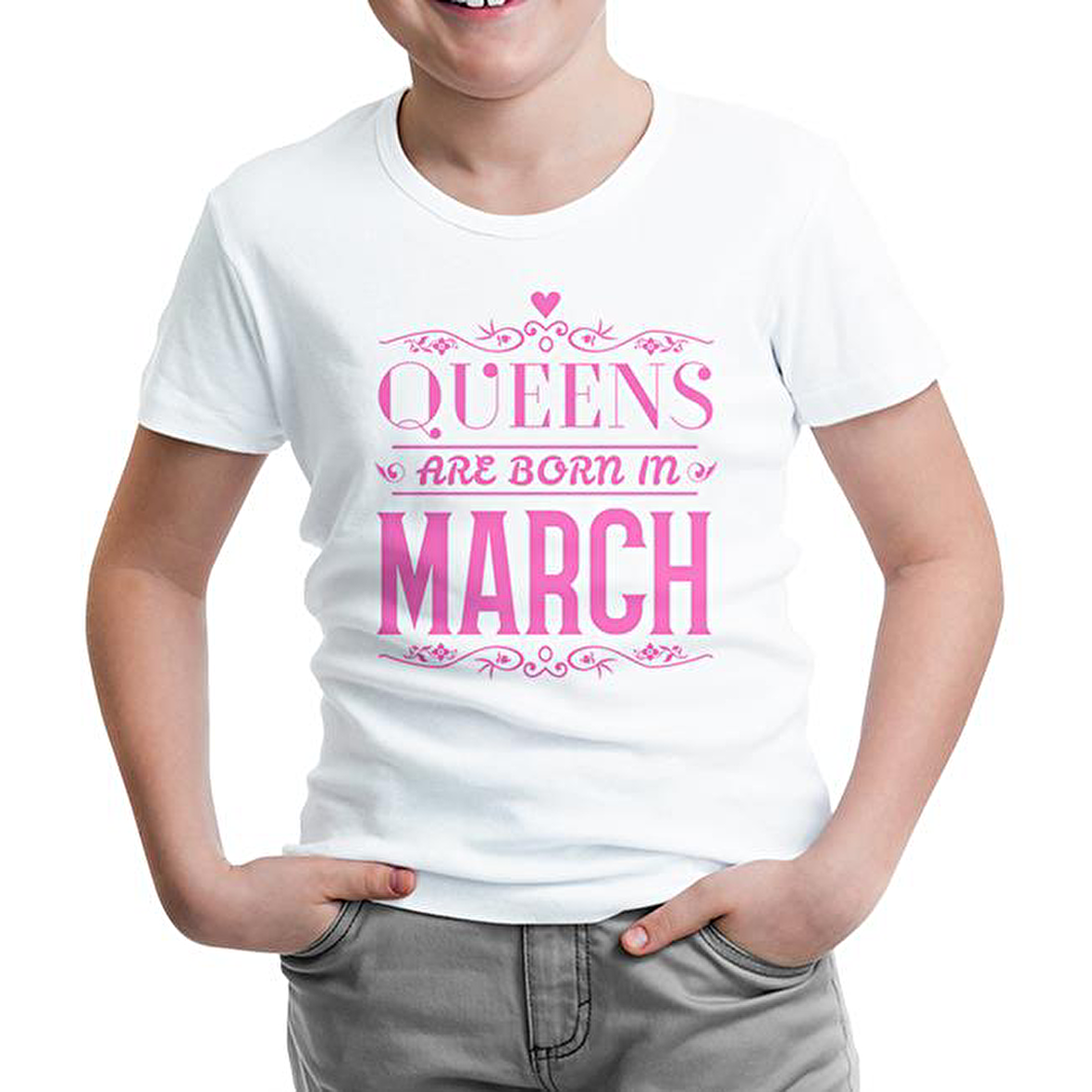 Burç - Queens Born in March 2 Beyaz Çocuk Tshirt