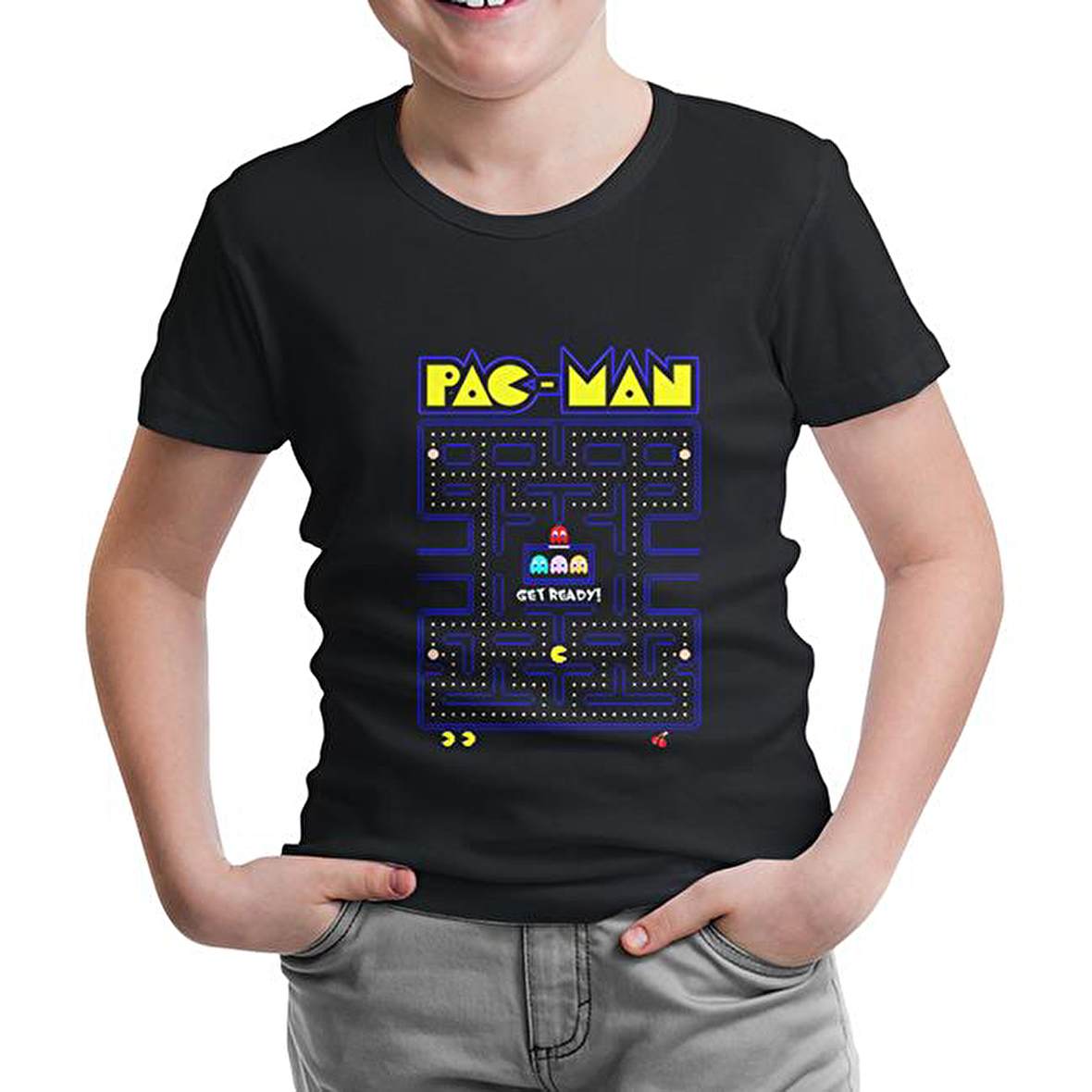 Pac-Man - Get Ready Siyah Çocuk Tshirt