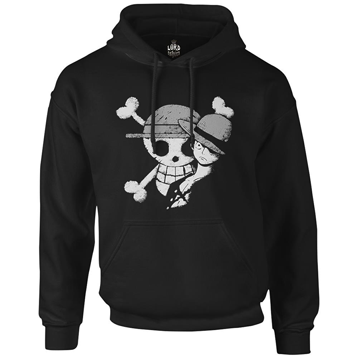 One Piece - Luffy Straw Hat 4 Siyah Erkek Fermuarsız Kapşonlu