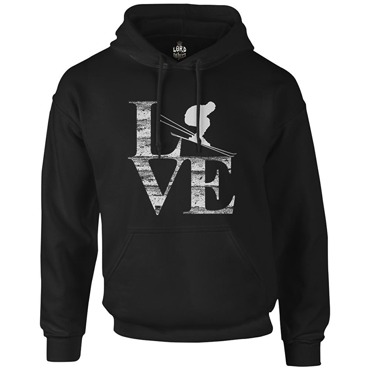 Love - Kayak Siyah Erkek Fermuarsız Kapşonlu