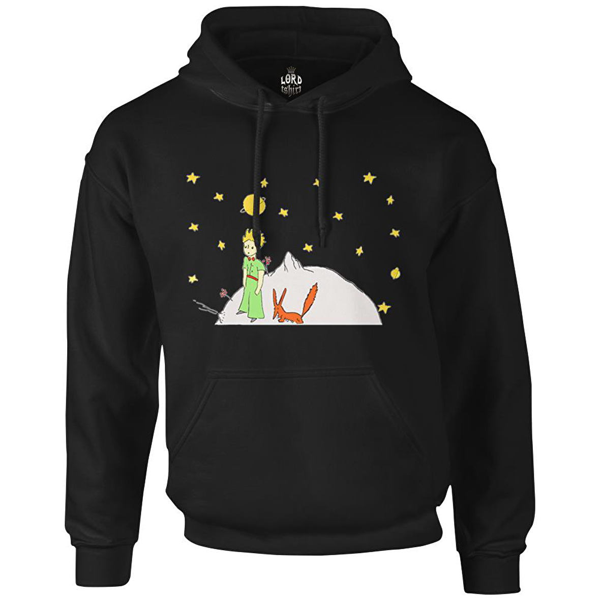 Küçük Prens - Moon and Back Siyah Erkek Fermuarsız Kapşonlu