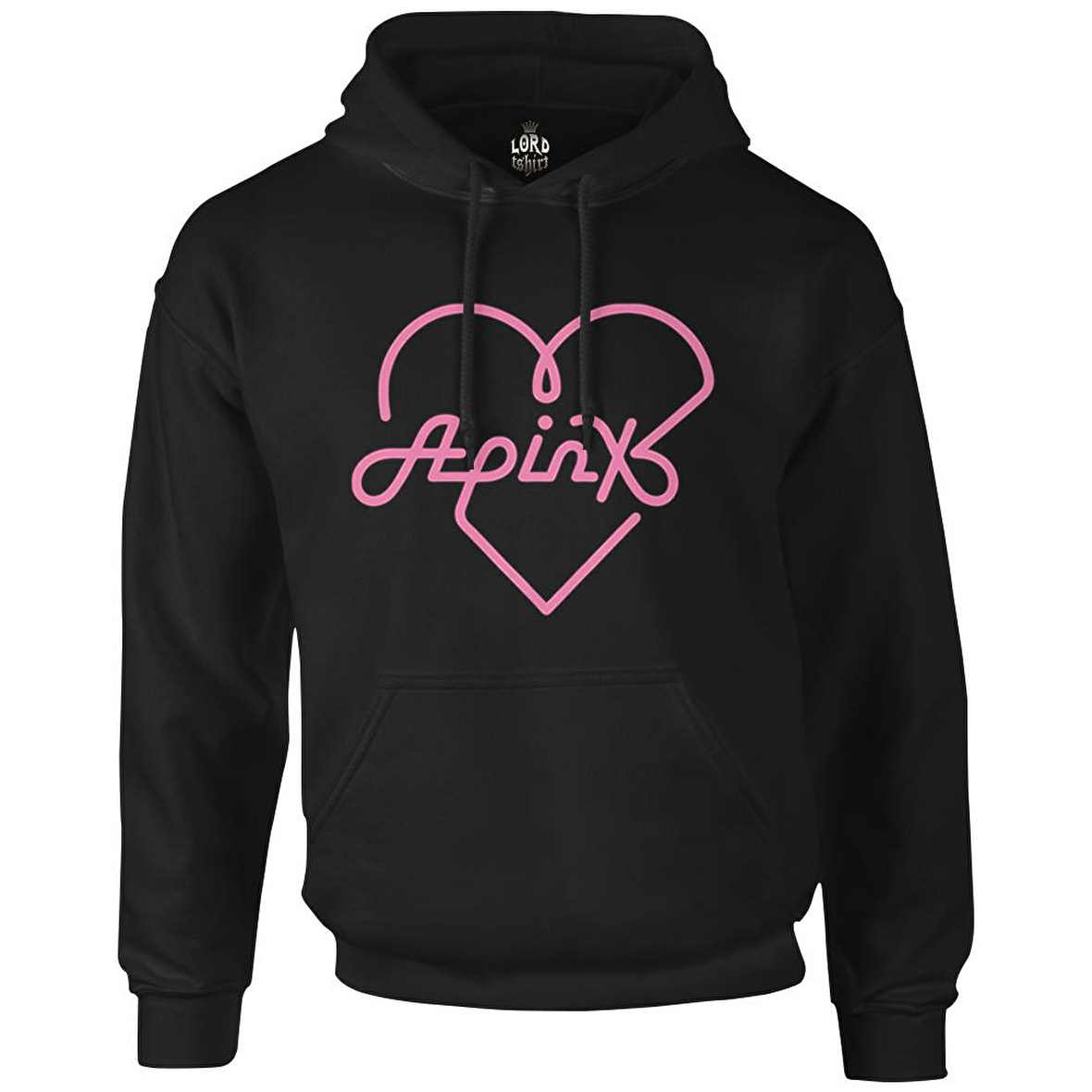 Apink - Logo Kalp Siyah Erkek Fermuarsız Kapşonlu