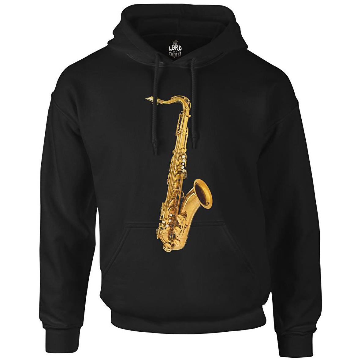 Saksafon Siyah Erkek Fermuarsız Kapşonlu