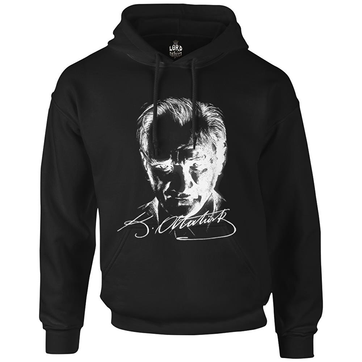 Atatürk - Portre Siyah Erkek Fermuarsız Kapşonlu