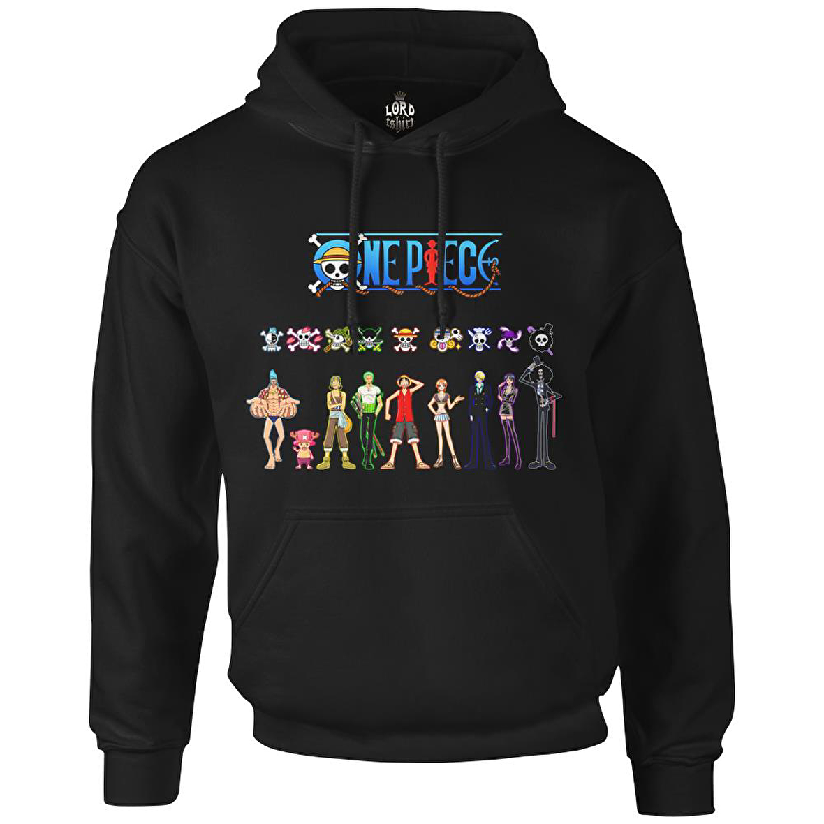 One Piece Siyah Erkek Fermuarsız Kapşonlu
