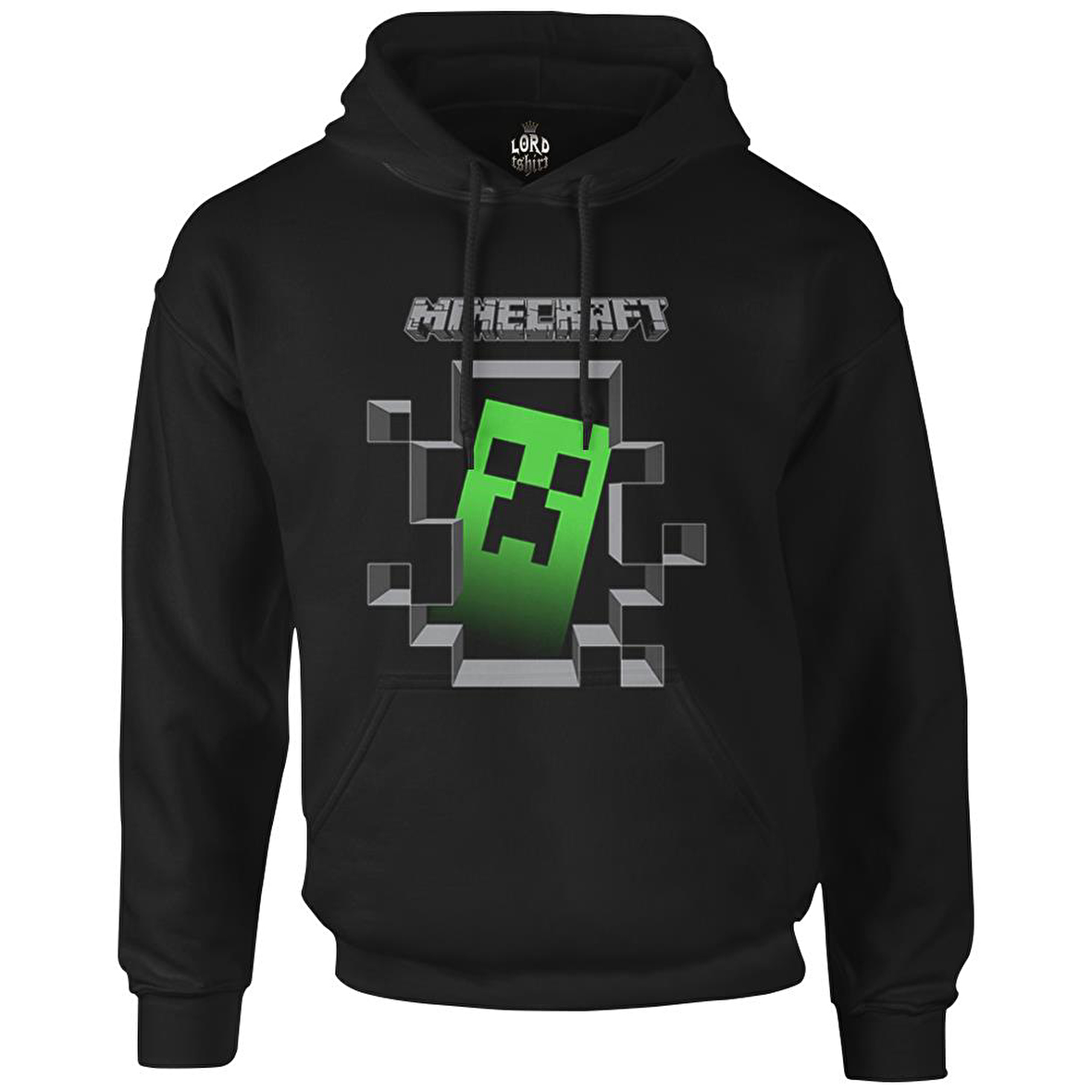 Minecraft Siyah Erkek Fermuarsız Kapşonlu