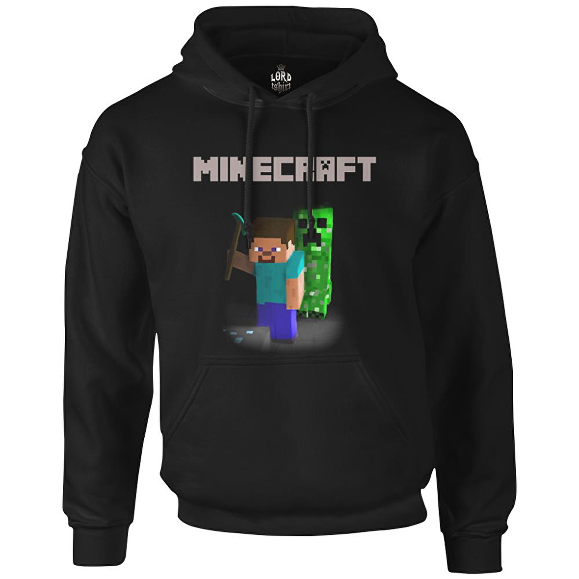 Minecraft - 7 Siyah Erkek Fermuarsız Kapşonlu