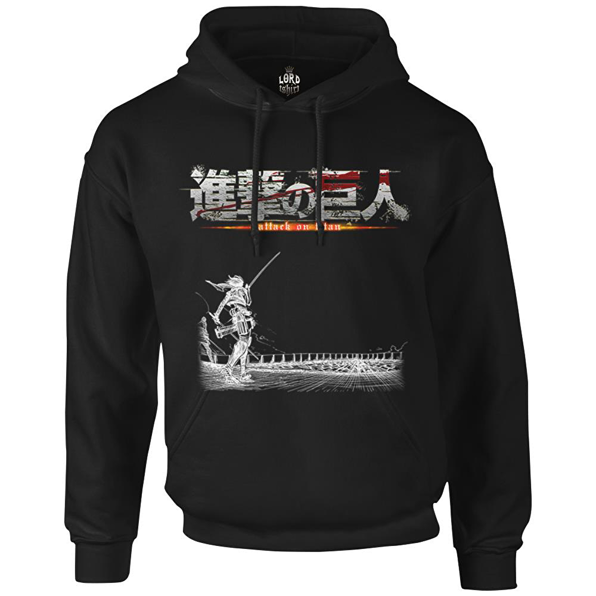 Attack on Titan  Siyah Erkek Fermuarsız Kapşonlu