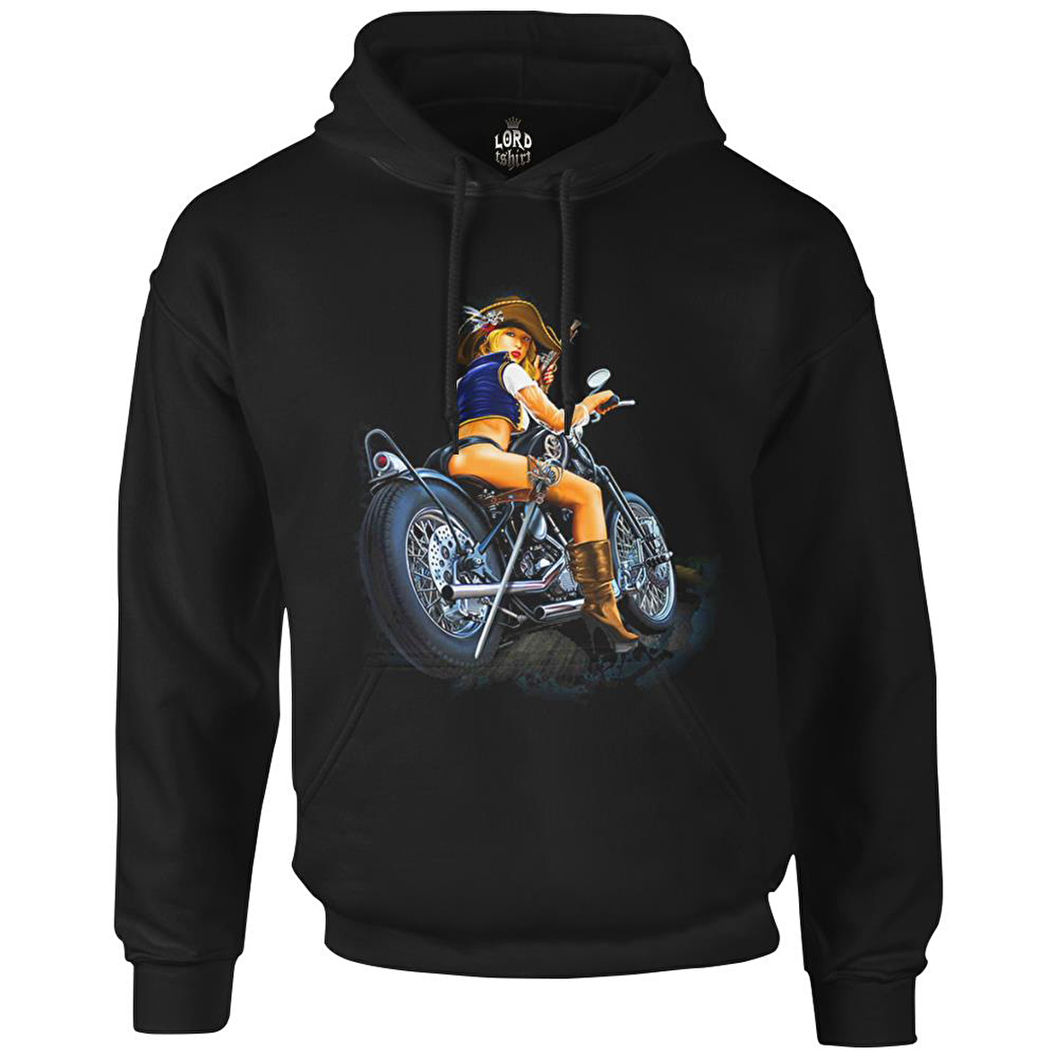 Motosiklet - Biker Girl Siyah Erkek Fermuarsız Kapşonlu