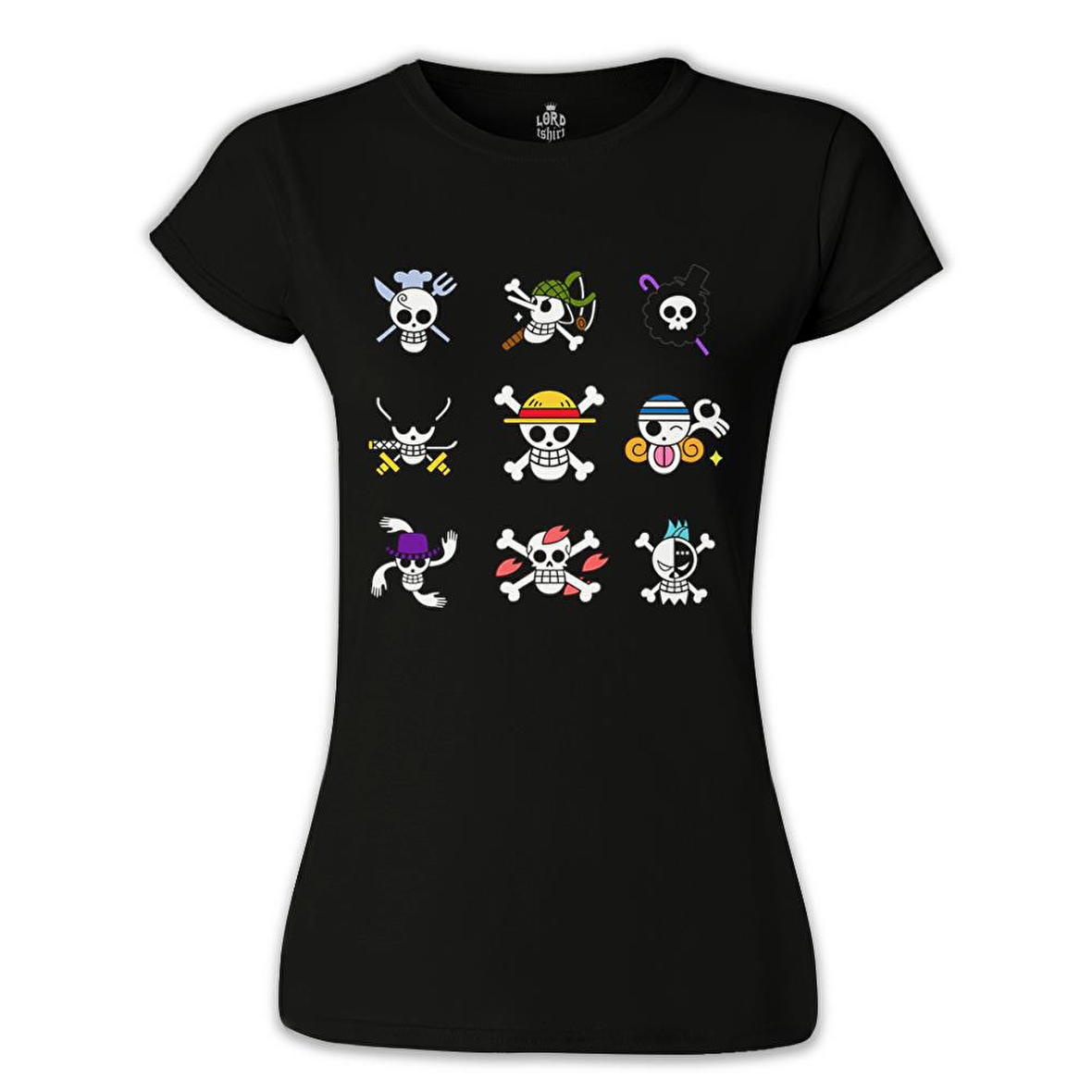 One Piece - Character Flags Siyah Kadın Tshirt