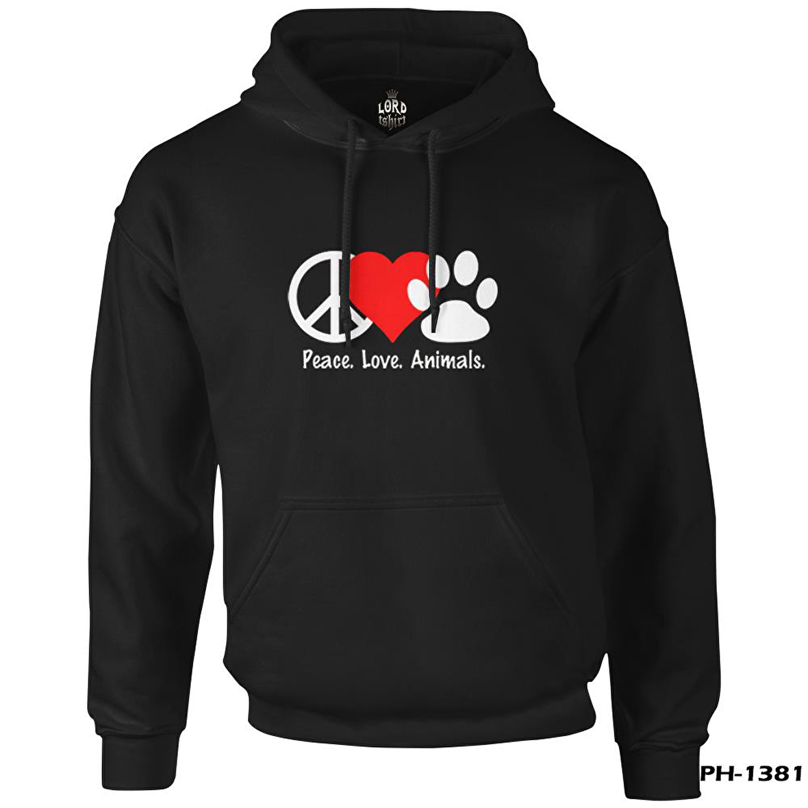 Peace Love Animals Siyah Erkek Fermuarsız Kapşonlu