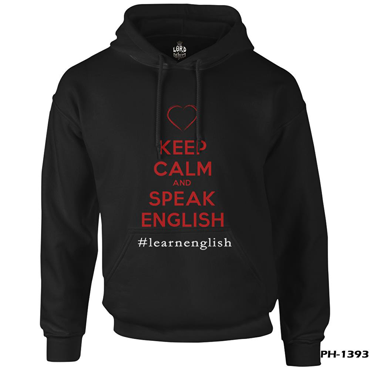 Keep Calm and Speak English Siyah Erkek Fermuarsız Kapşonlu