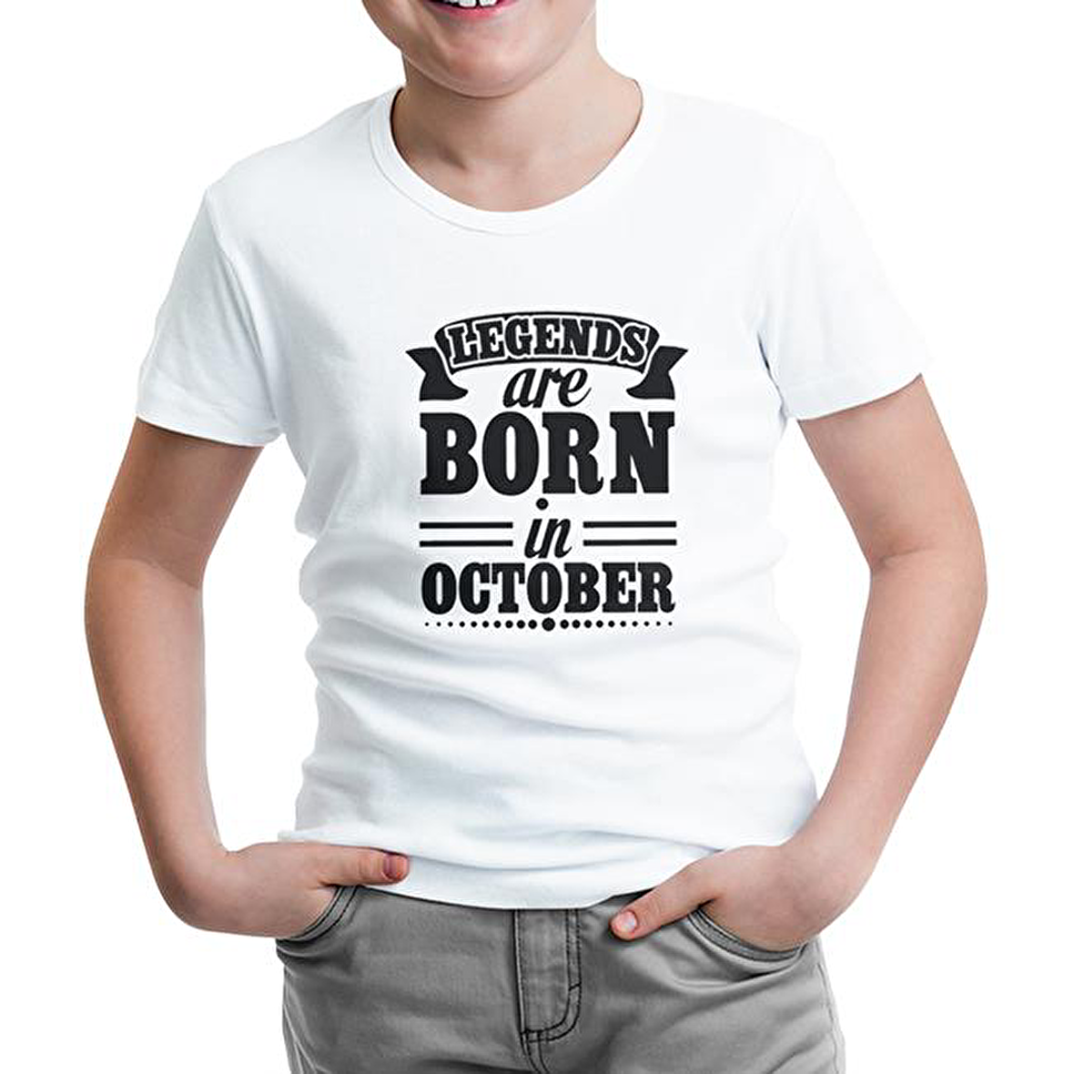 Legends Born on October - Date Beyaz Çocuk Tshirt