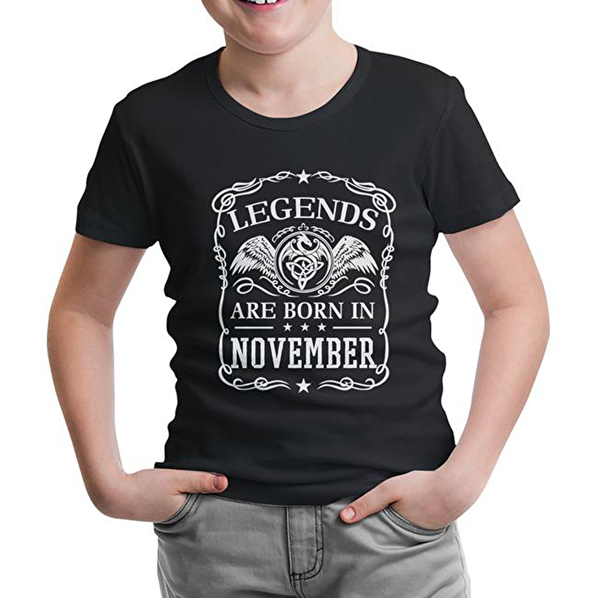 Burç - Born in November Crown Siyah Çocuk Tshirt