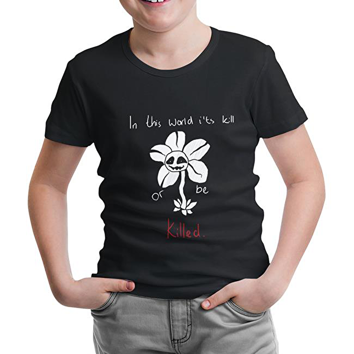 Undertale - Or be Killed Siyah Çocuk Tshirt