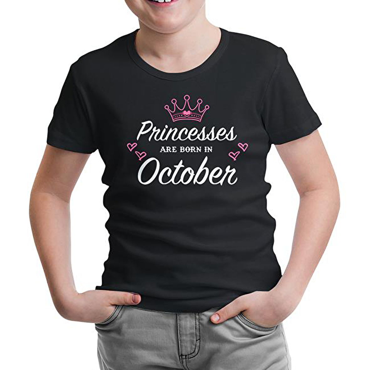 Princess Born in October - Heart Siyah Çocuk Tshirt