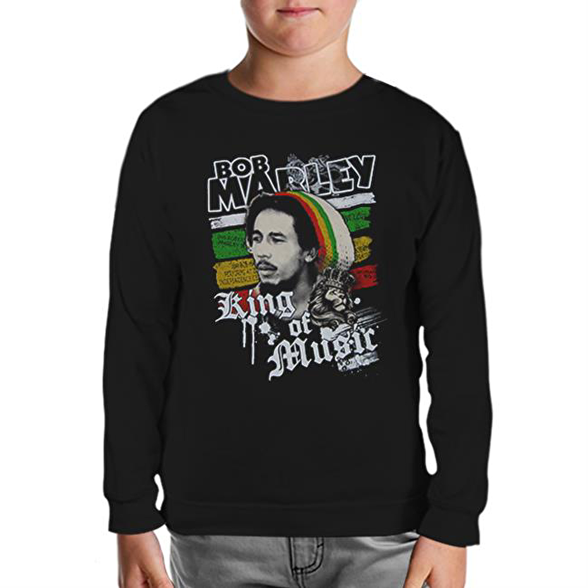 Bob Marley - King of Music Siyah Çocuk Sweatshirt