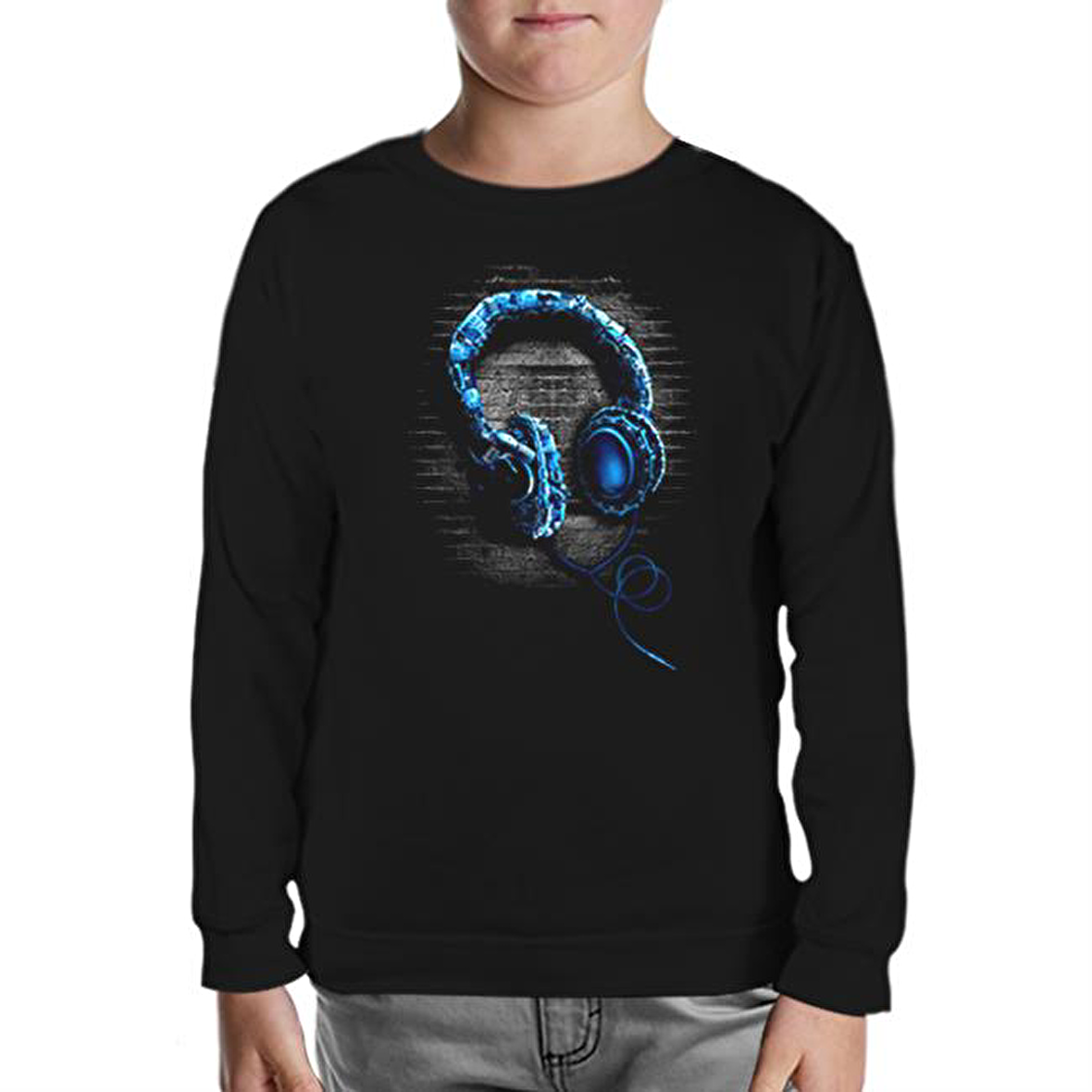 Headphone Siyah Çocuk Sweatshirt