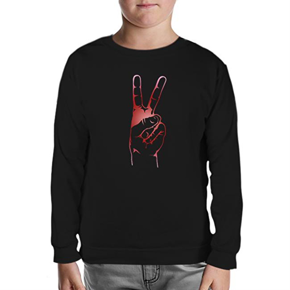 Zafer İşareti Siyah Çocuk Sweatshirt