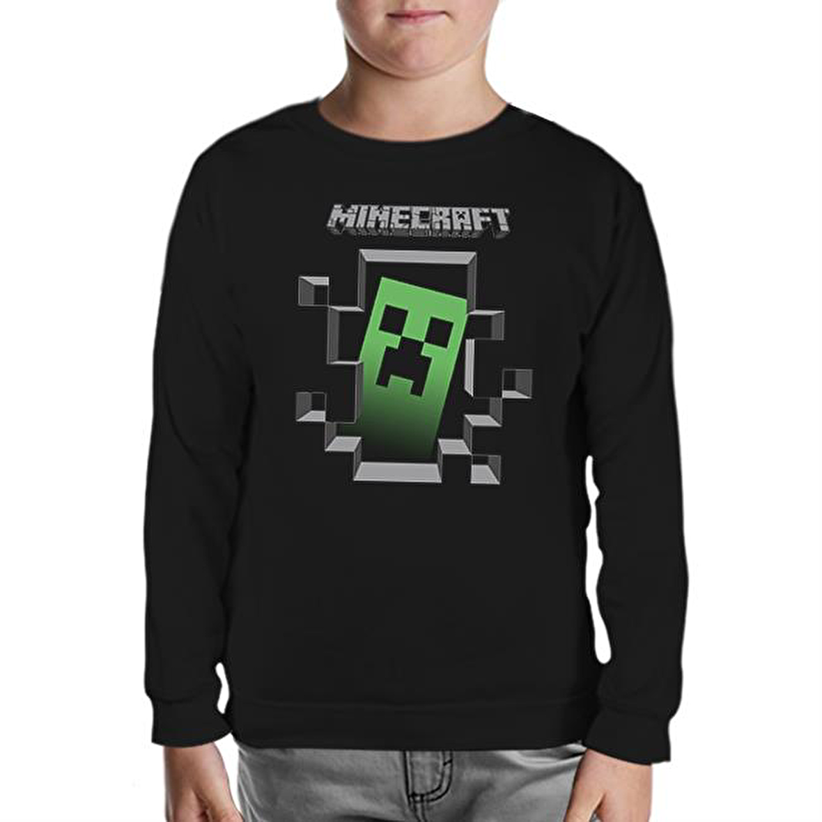 Minecraft Siyah Çocuk Sweatshirt