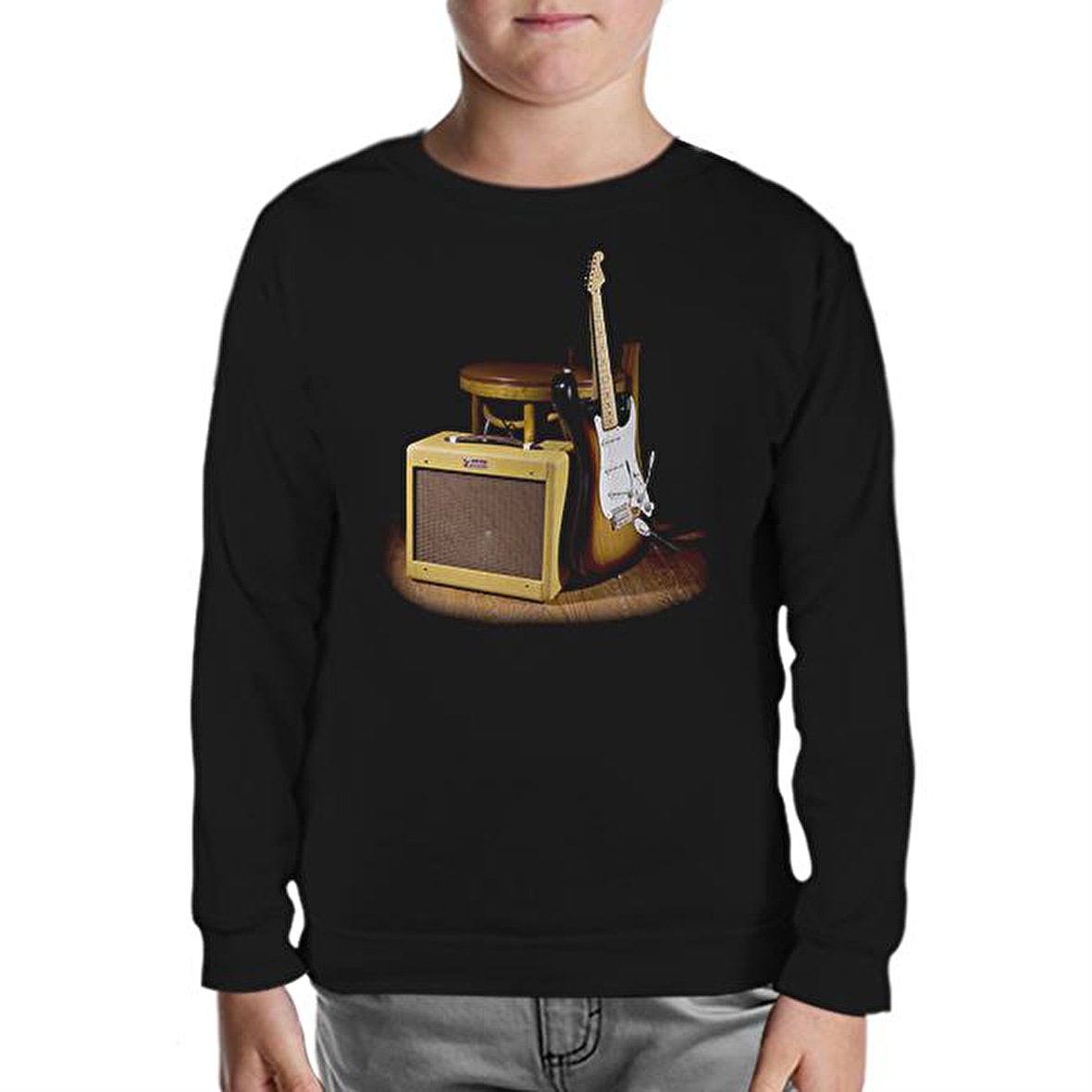 Fender and the Rock 'n Roll Siyah Çocuk Sweatshirt
