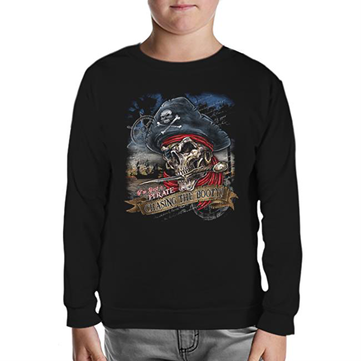 Kurukafa - Korsan Siyah Çocuk Sweatshirt