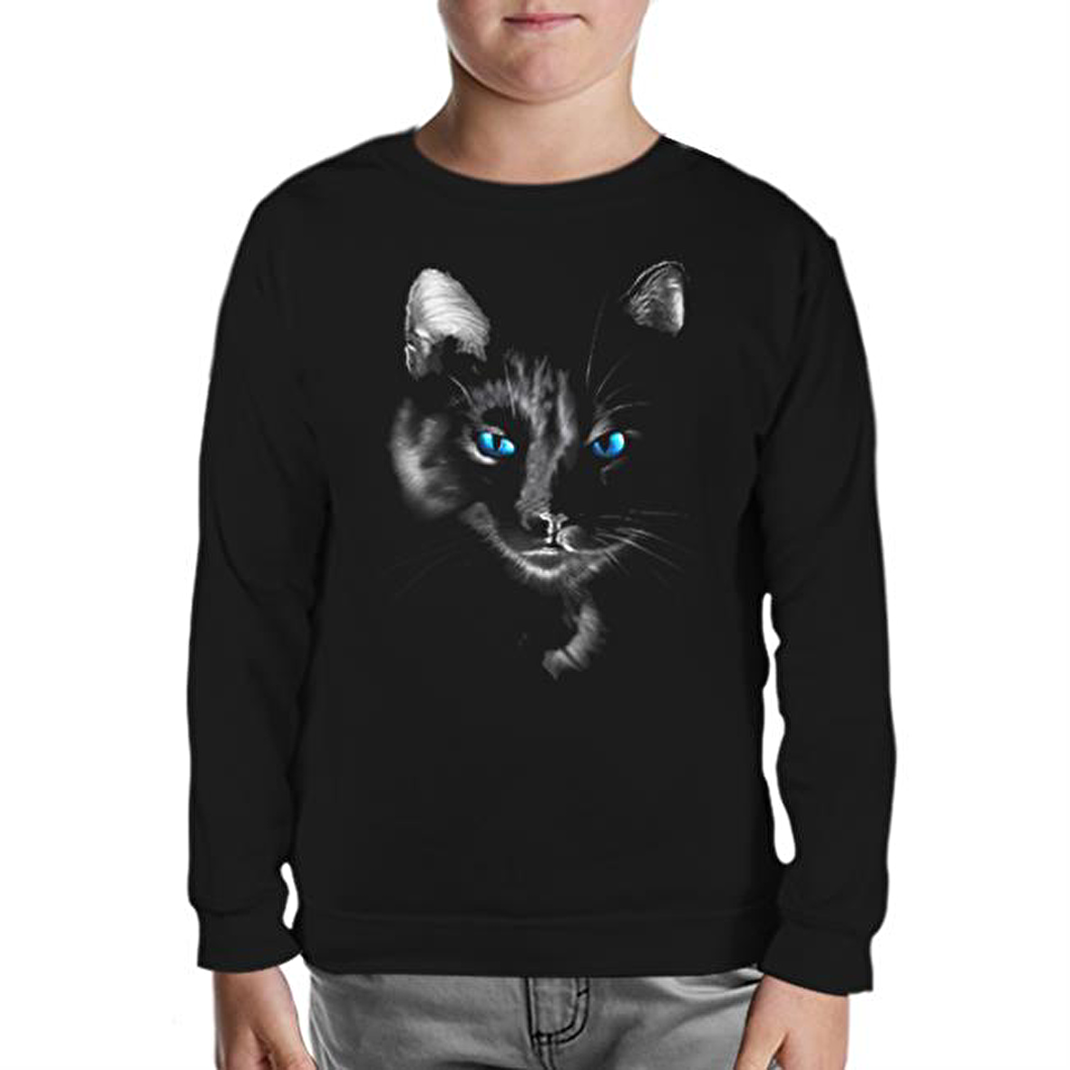 Cat in Blue Siyah Çocuk Sweatshirt