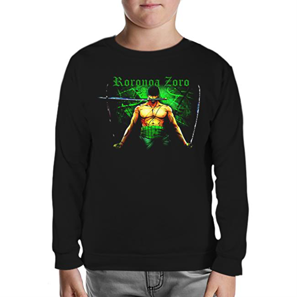 One Piece - Zoro Siyah Çocuk Sweatshirt