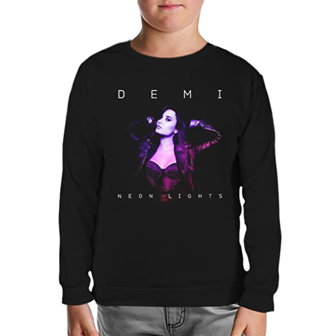 Demi Lovato - Neon Lights Siyah Çocuk Sweatshirt