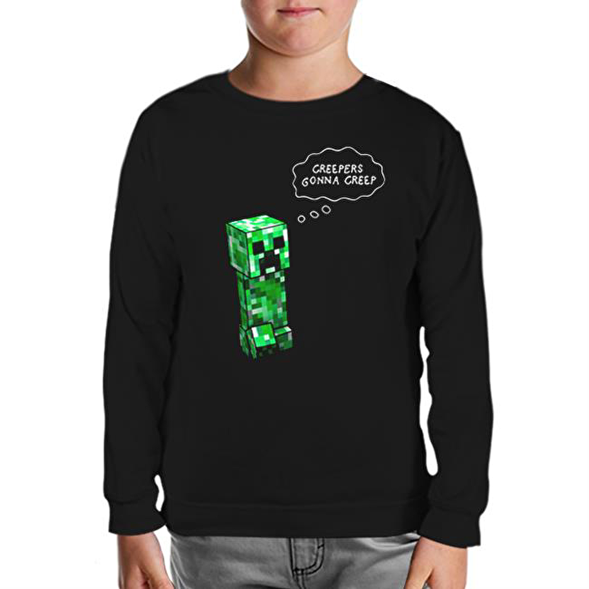 Minecraft - Creepers Gonna Creep Siyah Çocuk Sweatshirt