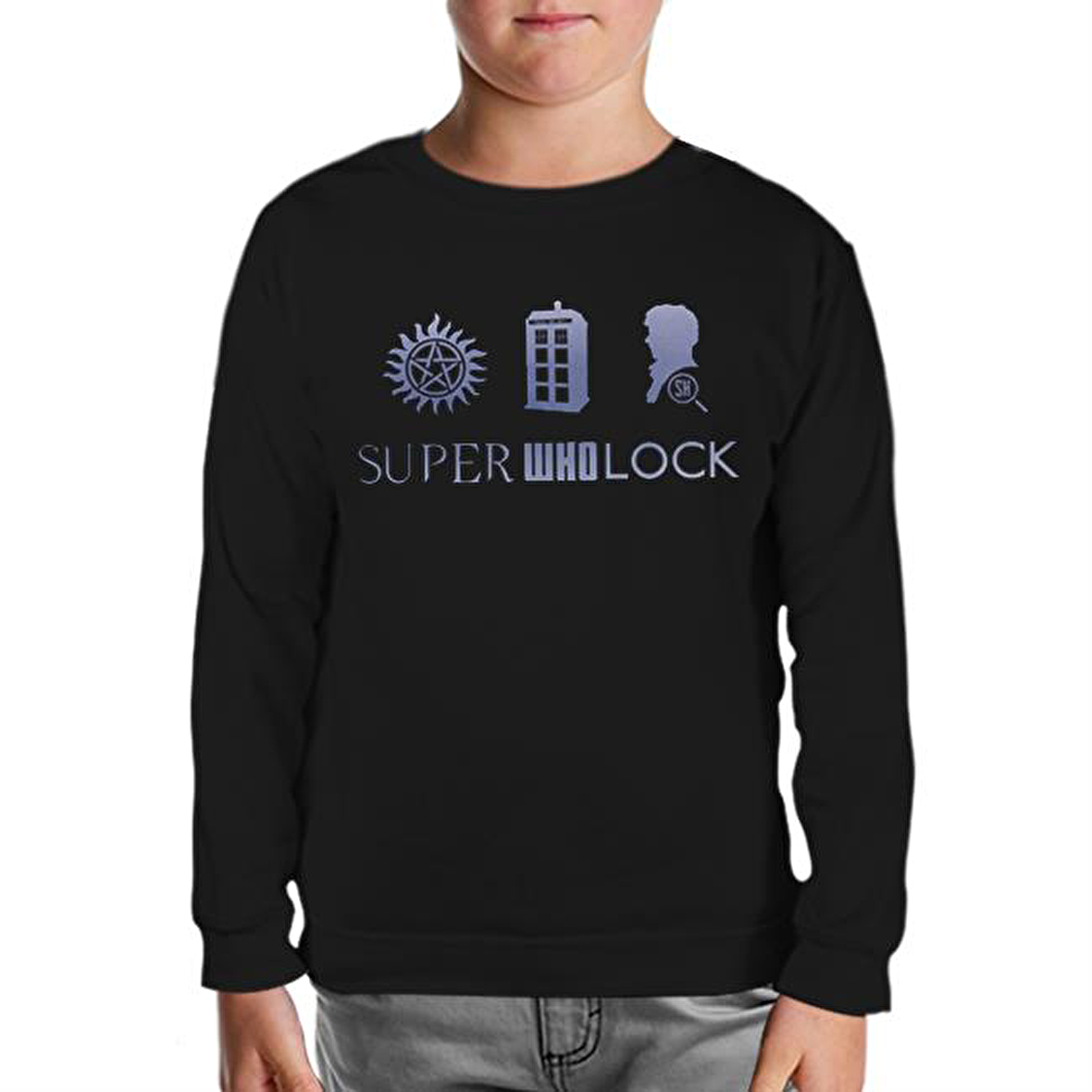 Super Who Lock Siyah Çocuk Sweatshirt