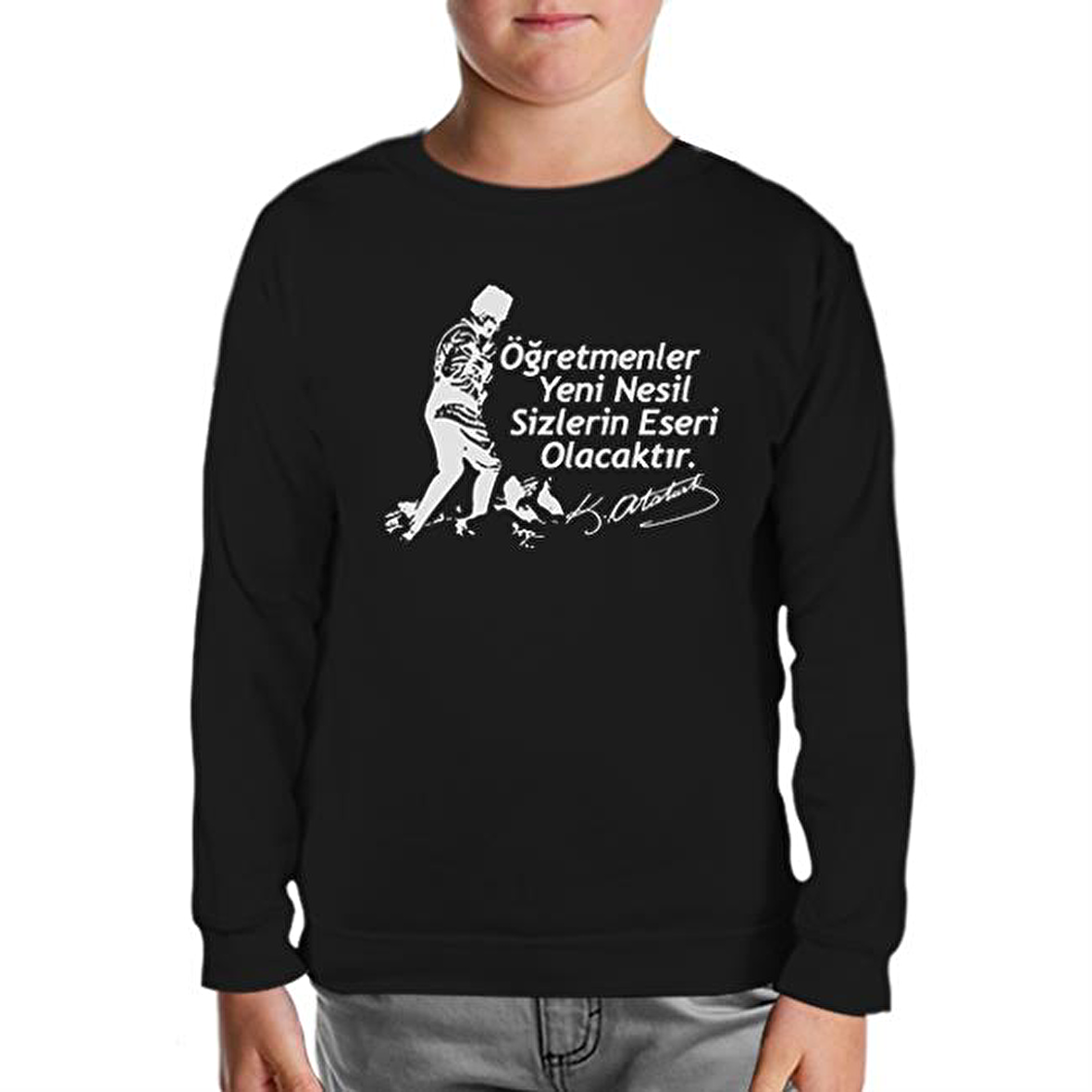 Ne Mutlu Türküm Diyene - Öğretmenler Günü Siyah Çocuk Sweatshirt