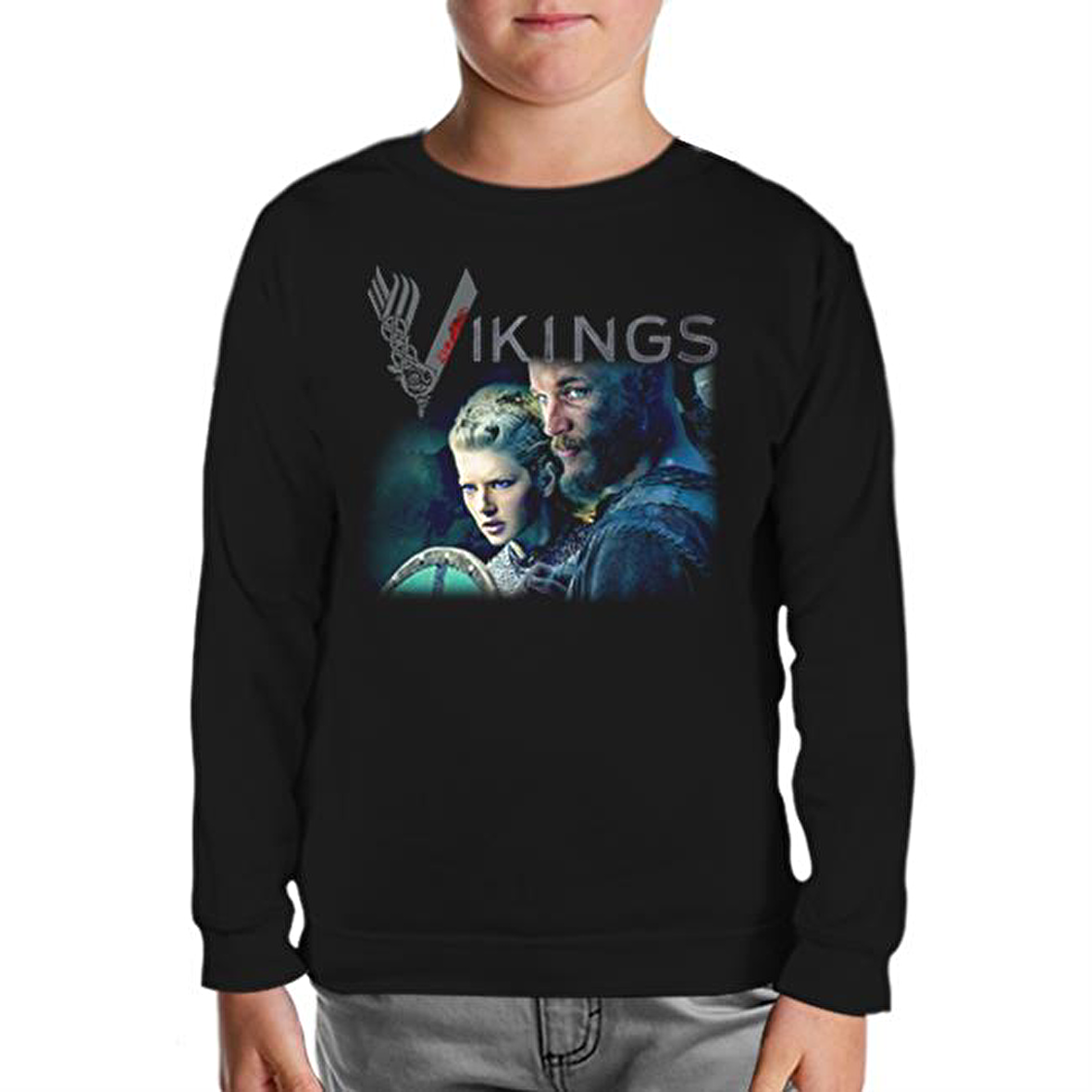Vikings - Ragnar & Lagertha Siyah Çocuk Sweatshirt
