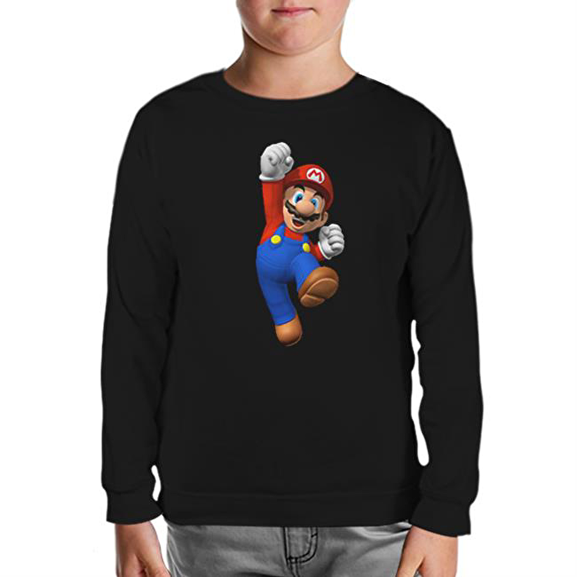 Mario & Luigi - Mario Siyah Çocuk Sweatshirt