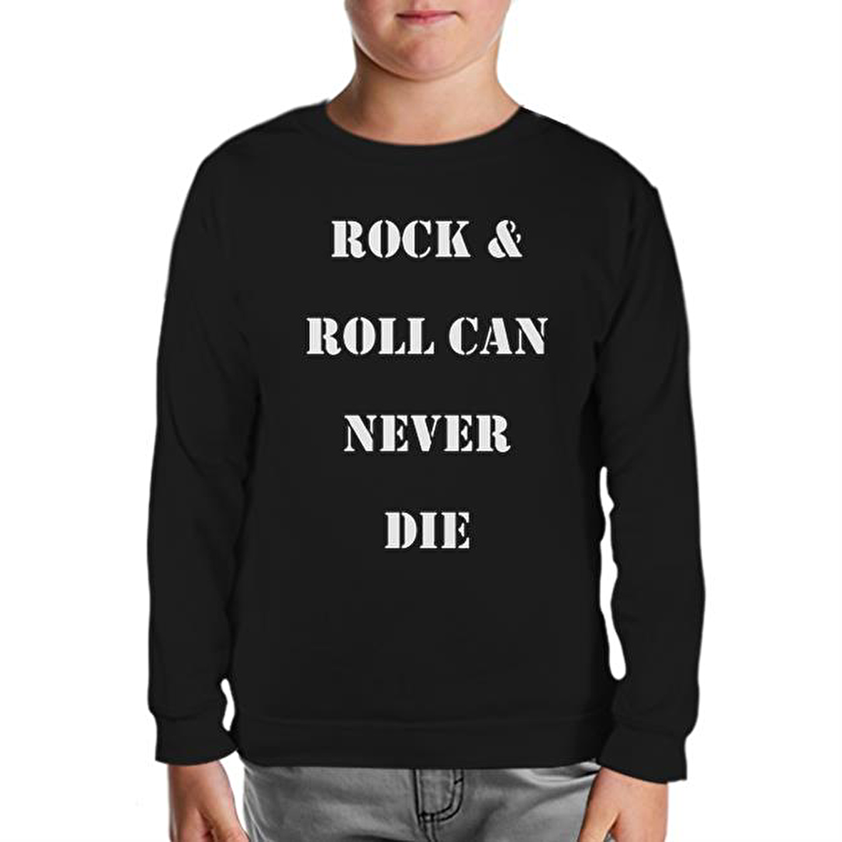 Rock & Roll Never Die Siyah Çocuk Sweatshirt