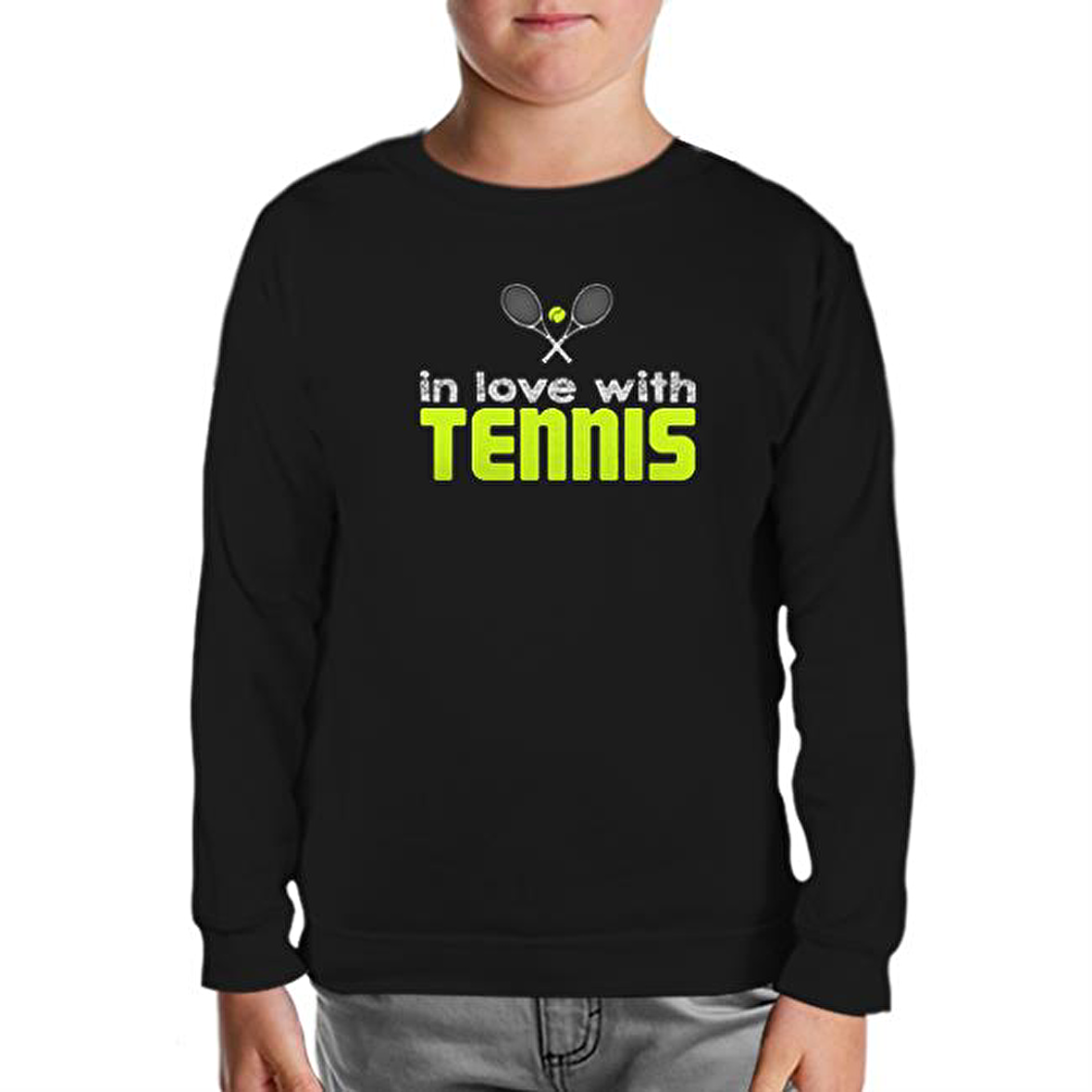 Tenis - In Love With Siyah Çocuk Sweatshirt