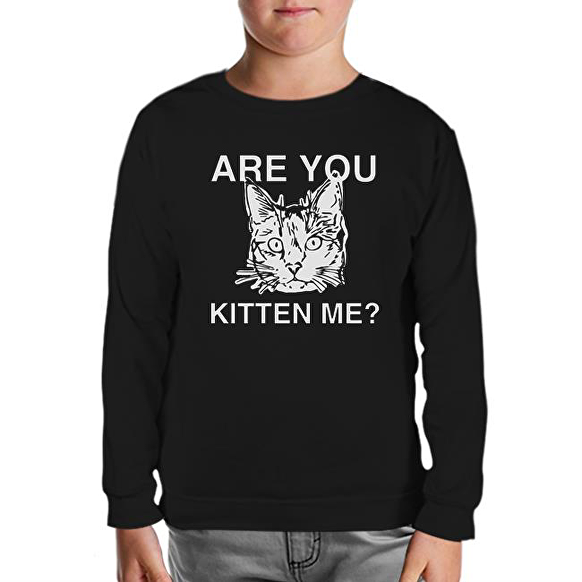 Are You Kitten Me Siyah Çocuk Sweatshirt