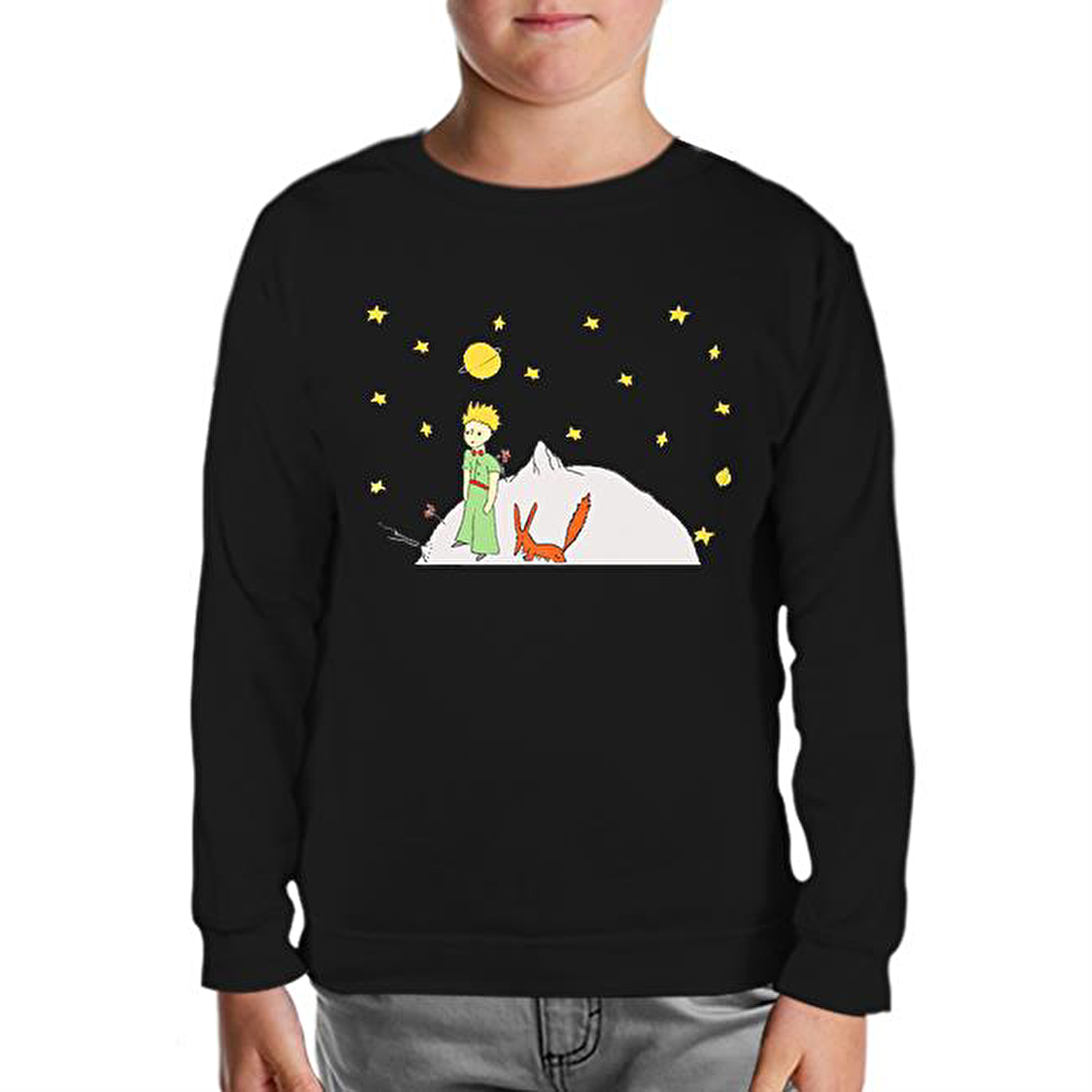 Küçük Prens - Moon and Back Siyah Çocuk Sweatshirt