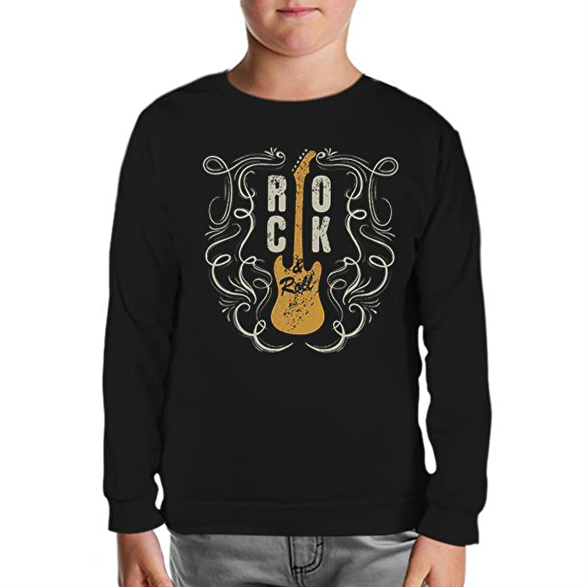 Rock 'n Roll Guitar Siyah Çocuk Sweatshirt