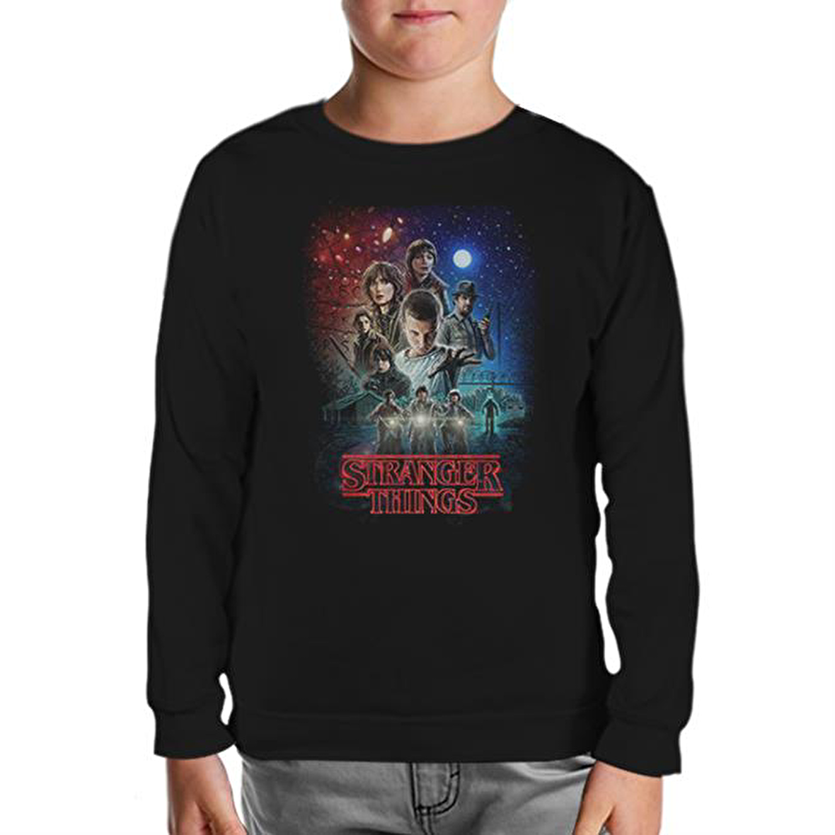 Stranger Things - Moonlight Siyah Çocuk Sweatshirt
