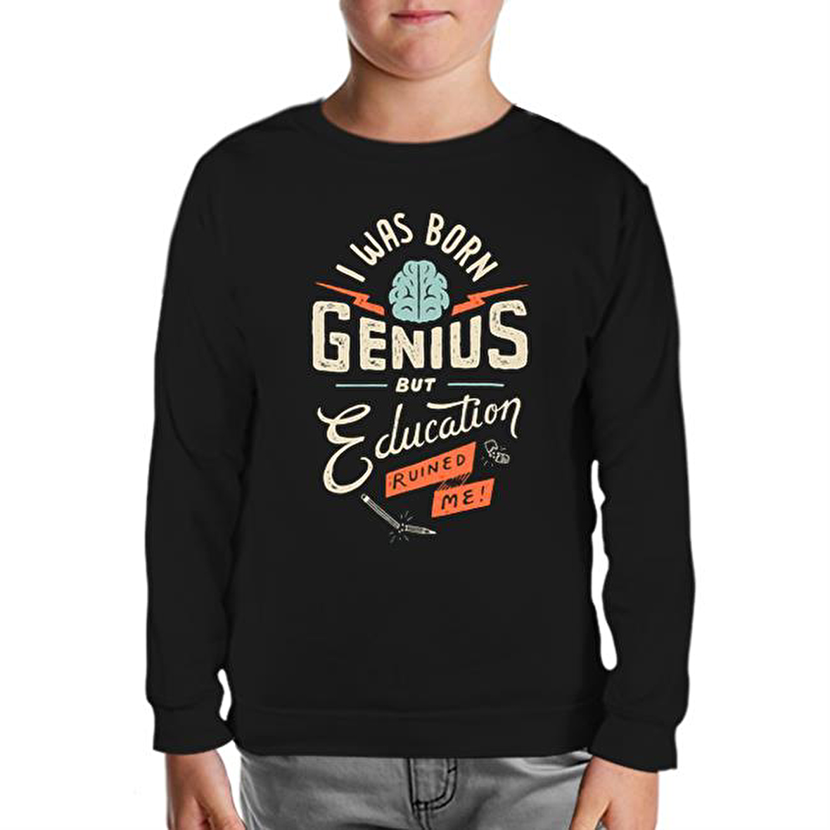 Yazı - Genius Siyah Çocuk Sweatshirt